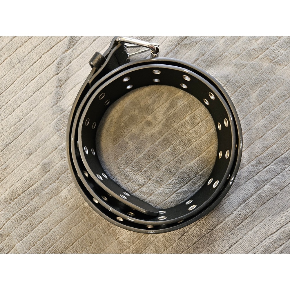 Aeropostale Black Double Grommet Belt Faux Leather Silver Buckle S/M